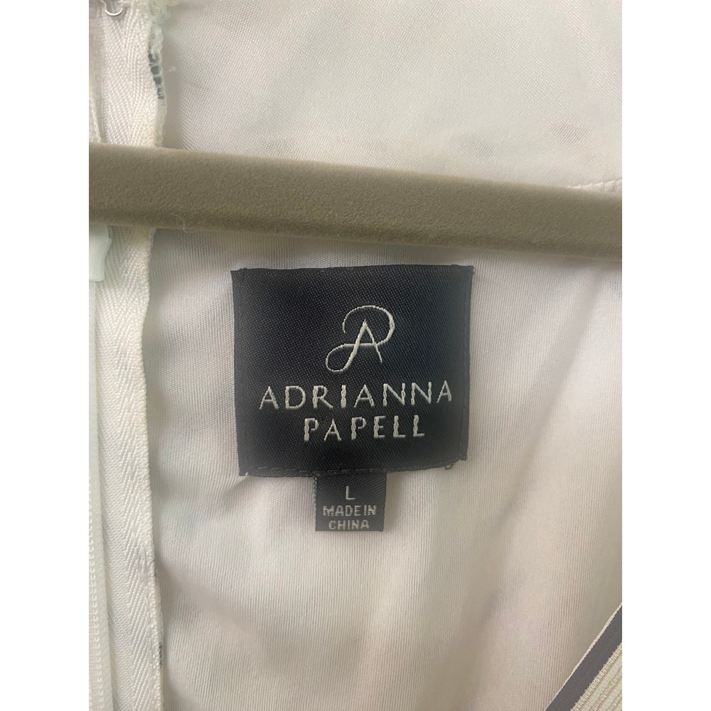 Adrianna Papell Dress Womens Large Navy White Striped Fit Flare V-Neck Cap Sleve - Picture 4 of 5